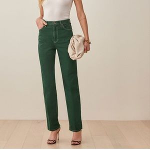 REFORMATION
Cowboy high-rise straight-leg jeans GREEN SIZE 27.
